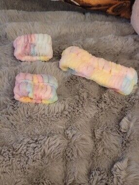 Plush Pastel Rainbow Kids Headband and Wristbands Set